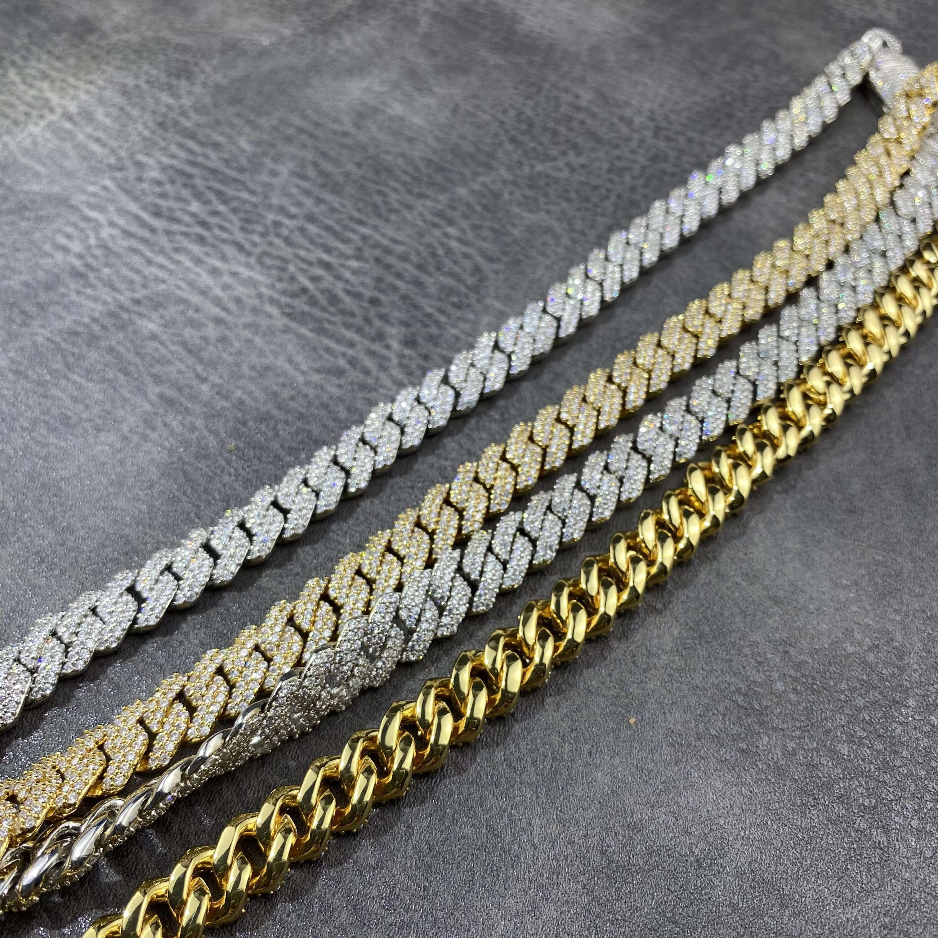OACOCA Fashion Design 6mm 8mm 10mm 12mm VVS D Color Moissanite Diamond S925 Silver Prong Cuban Chain Necklace