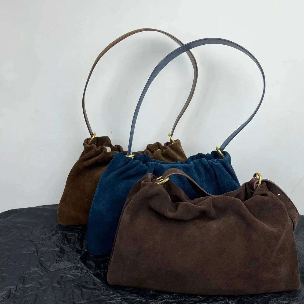Annmouler Designer Women Shoulder Genuine Real Matte Suede Cow Leather Crossbody Bag with 2 Straps