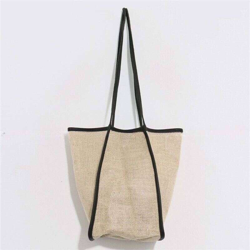 Korean Style Patchwork Color-Block Bucket for Women Versatile Cotton Linen Canvas Shoulder Underarm Large Capacity Mother-Daughter Tote Bag Trendy