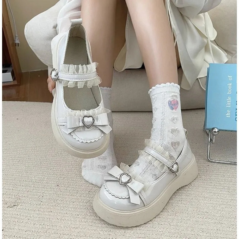 2025 Fashion Buckle Womens Pumps Spring Autumn Mary Jane Solid Butterfly Knot Platform Casual Round Toe Ladies Shoes 250603