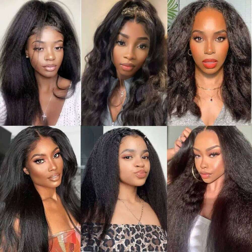 Transparent Kinky 13x6 Frontal Wigs Yaki Straight Human Hair Pre Plucked Remy Lace Closure Wig 250 Density