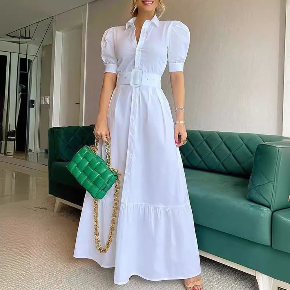 L610New cross-border European and American temperament commuter long short-sleeved swing dress