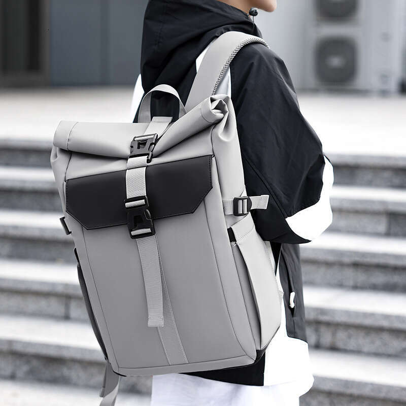 New Trendy Travel For Men, Foldable Roll-Top Functional Style Cycling Backpack, Outdoor Casual Backpack
