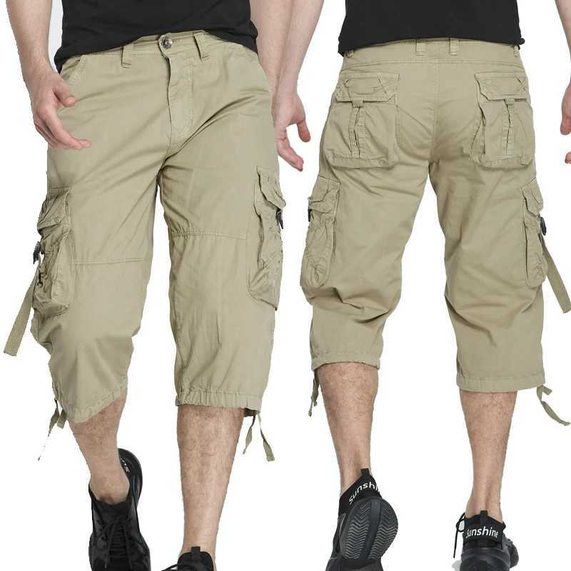 New style Cotton Below Knee Length 3/4 Long Shorts Mens Tactical Capri Pants Multi Pocket Summer Twill Work Cargo Pants Man W250610