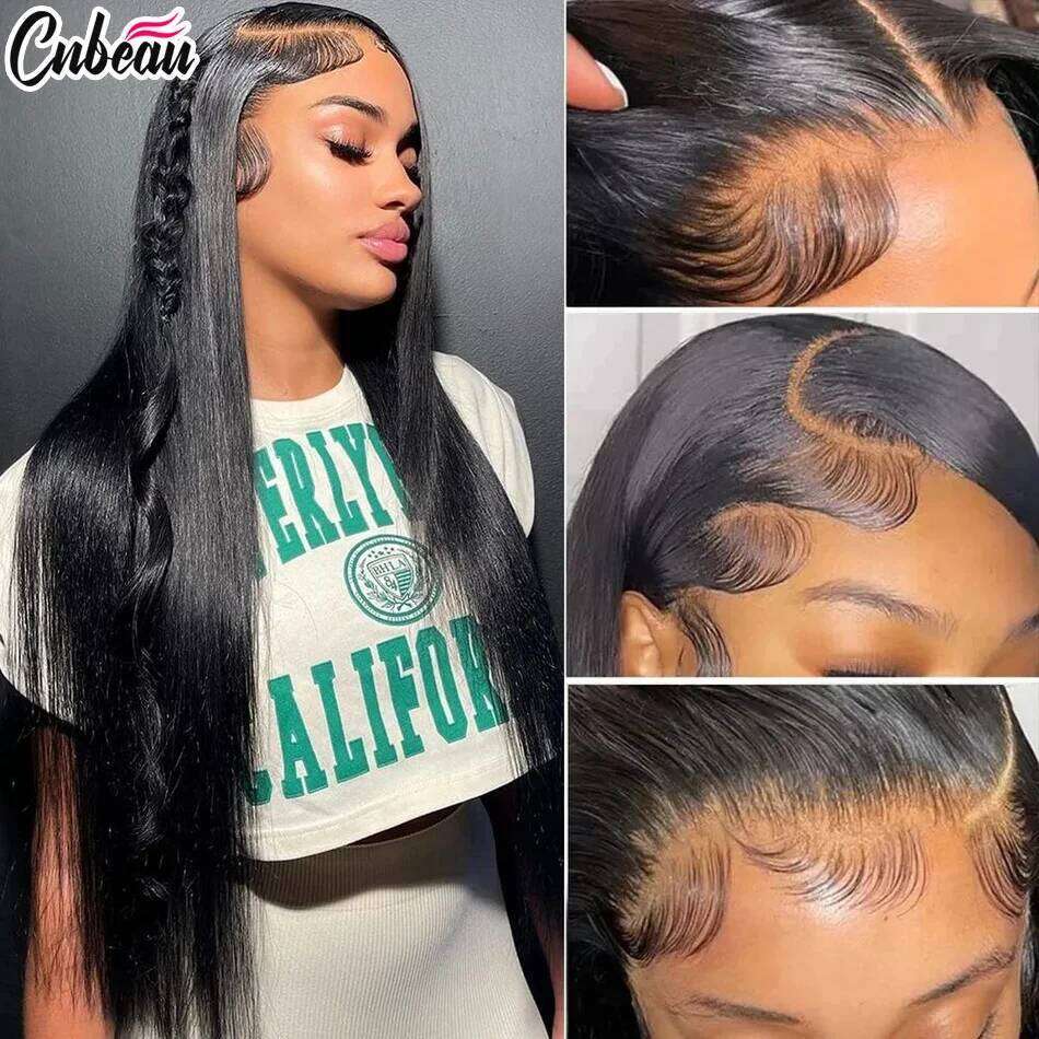 250 Density 13x4 13x6 Straight HD Transparent Front Human Hair Wig 50 52 Inch Pre Plucked Lace Frontal Wigs Bone Brazilian