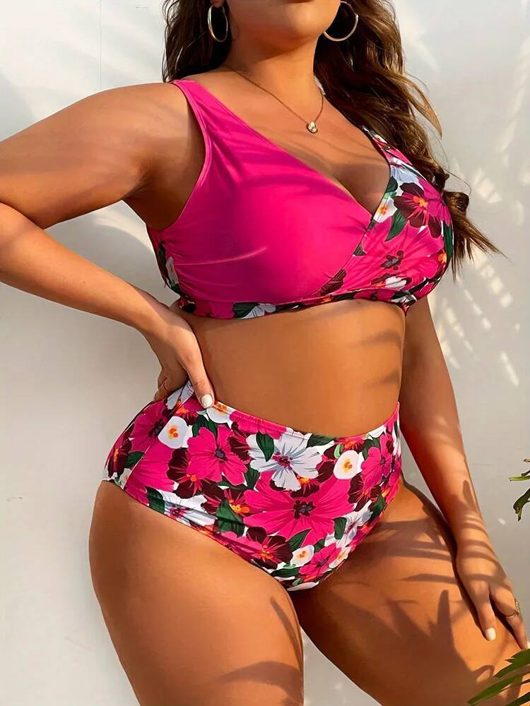 Sexy Bikini Set Plus Size Swimsuit Woman Tankini 2024 Print Swimwear Women Bathing BeachWear Two-Piece Swimming Suit 5XL