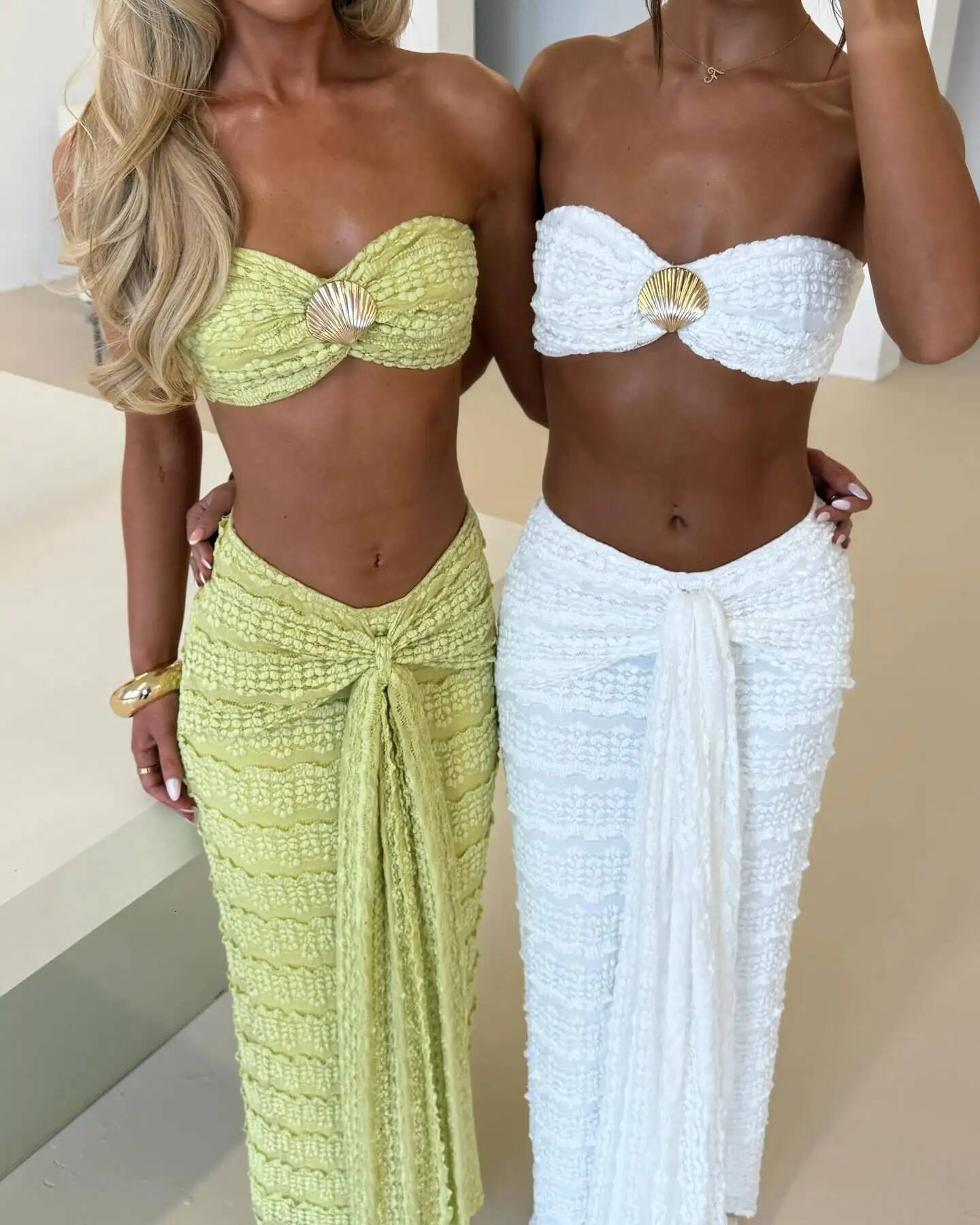 2025 Fashion Lace Off Shoulder Bikini And Skirt Women Swimsuit Sexy Biquini Lady 3Pcs Set Swimwear Female Beachwear Outfits