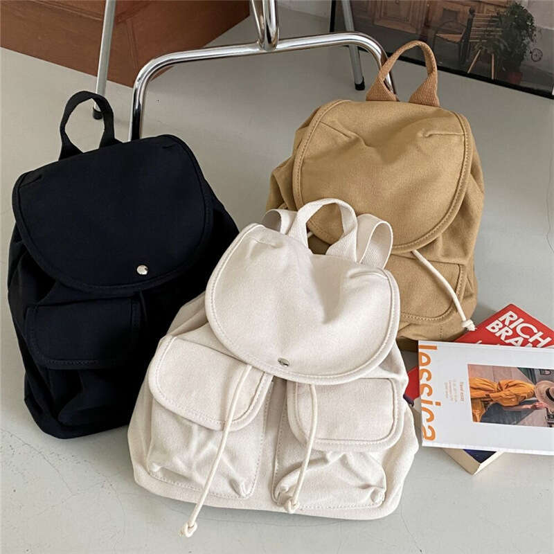 2024 Spring Summer New Simple Casual Niche Design Student Canvas School Bag Large Capacity Drawstring Backpack