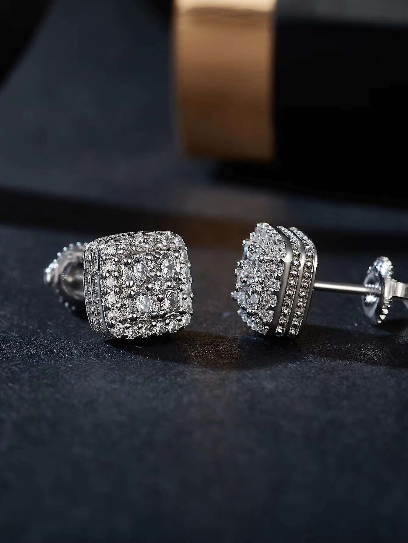Fine Jewelry Screw Back Earring 925 Sterling Silver Full Pave Round Moissanite Stud Earrings for Women Men