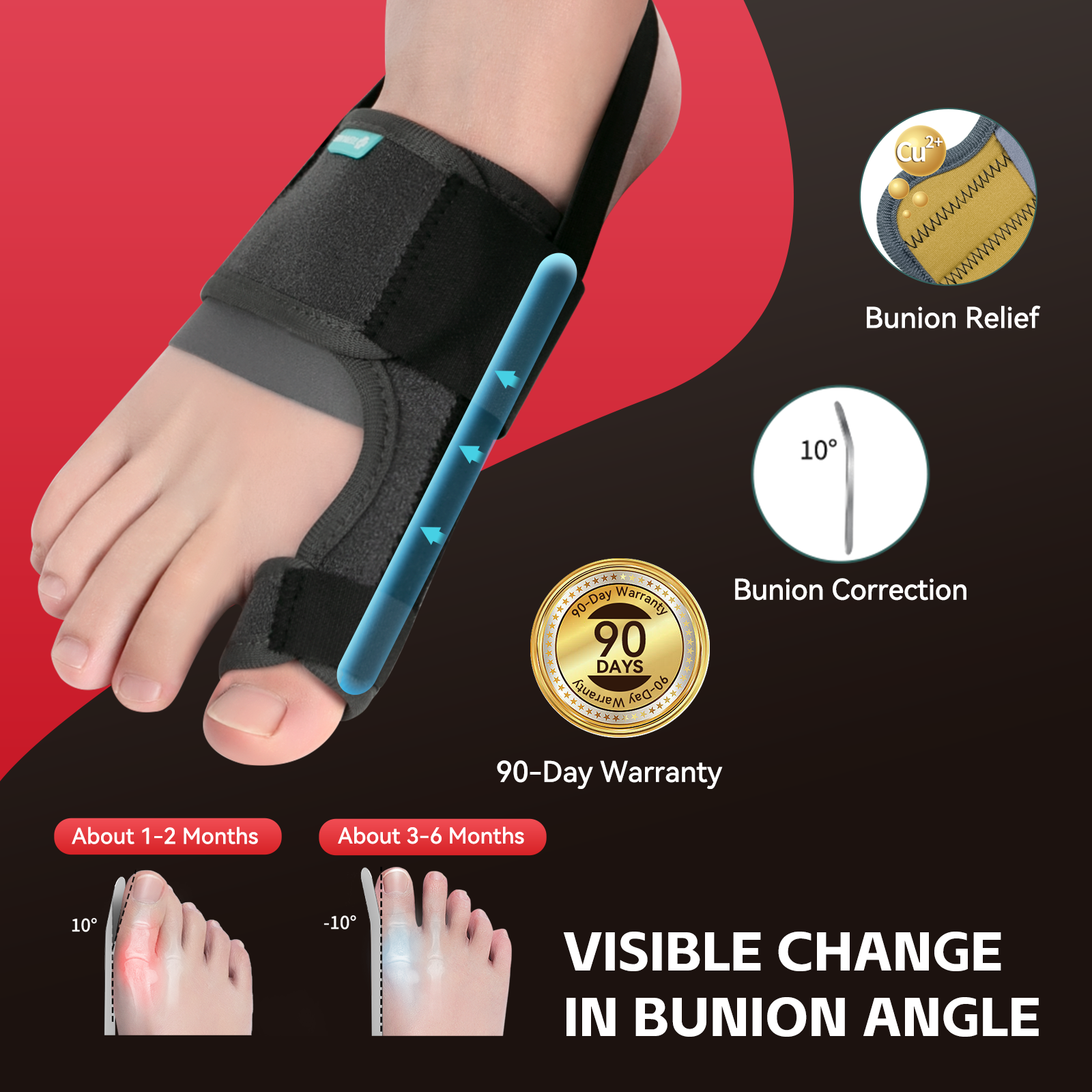 Bunion Corrector for Women & Men, Orthopedic Bunion Splint for Hallux Valgus Pain Relief, Big Toe Separator Hammer Toe Straightener/ 2 Pack