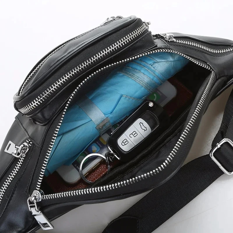 Women Chest Pack Punk Bag Solid PU Leather Handbag Womens Belt Waist Cell Phone Bags 250605