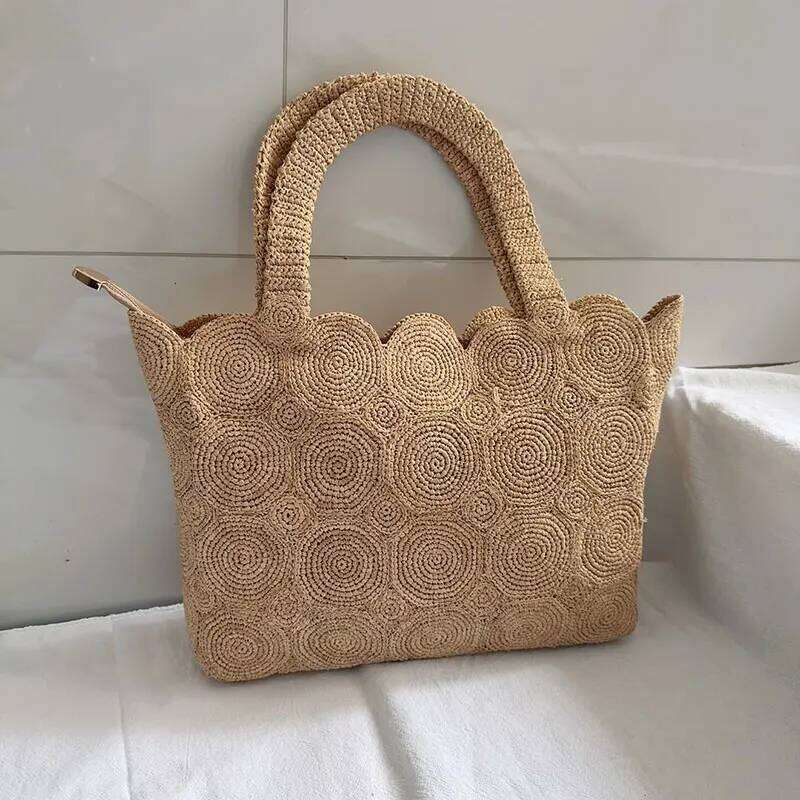 French Designer Style Romantic Raffia Grass Handmade Weaving Shoulder Bag Women Fashion Retro Underarm Handbag