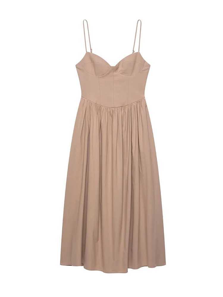 TFMLN Summer Women Sling Dress Sleeveless Backless Pleated Long Dresses Lady Sexy Elegant Slim Party Dress 2025 Female New XJ250610