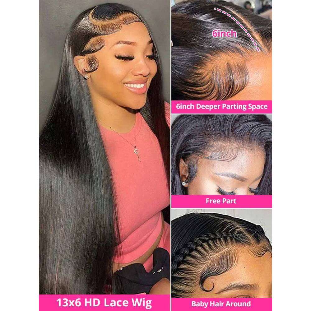 360 HD Frontal 180% 13x6 13x4 Straight Front Brazilian 100% Human Hair Wigs For Women 4x4 Lace Closure Wig