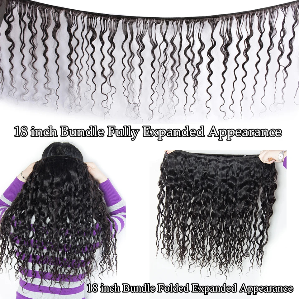 3/4 Hair Brazilian Water Wave Hair Bundles 100% Human Hair Weaving Remy Hair Extensions Water Wave Bundles 8-26inch Natural Color Hair Wave Weave Huma