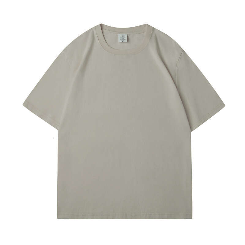 Short Sleeve Summer Round Neck 230g Pure Cotton Tee Small Neckline Solid Color Youth Unisex Regular Shoulder T-Shirt-light green