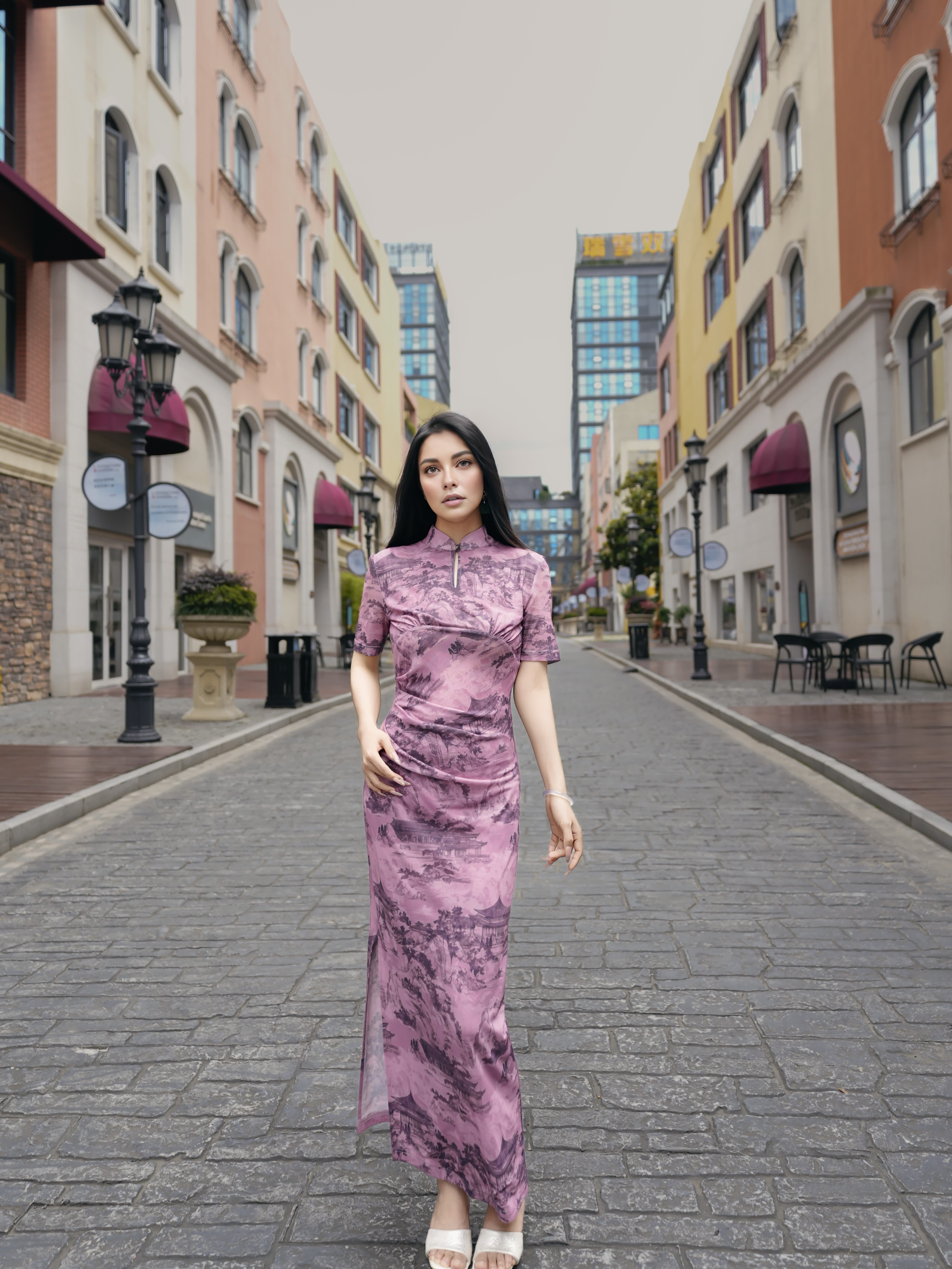 HZHJ New Original Designer Pink Charm Dress with Retro and White Appearance