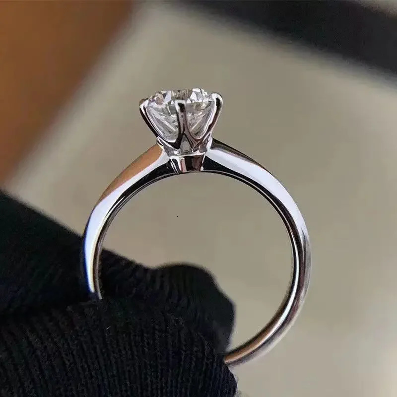 Solitaire ring Real 925 Sterling silver 1ct cz Engagement Wedding Band Rings for women Bridal Statement Party Jewelry 250610
