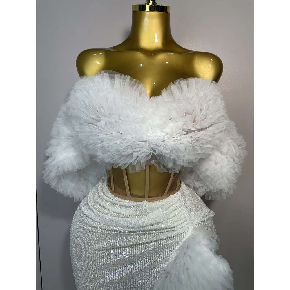 Shiny Sequins Top Short Skirt Two Pieces Set 2025 Women Sexy Celebrate Evening Prom Birthday Party Dress Nightclub Stage Outfit
