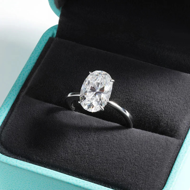 TFGLBU 4.5CT All Diamond Ring for Women Oval Cut Bridal Sets Solitaire 18k Plated Wedding Promise Band 925 Silver GRA 250610