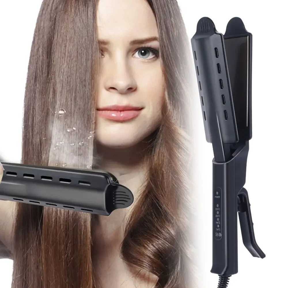 Wide Plate Hair Straightener Ceramic Tourmaline Ionic Flat Iron Professional Straightening Curling Adjustable Salon Styling Tool W250610
