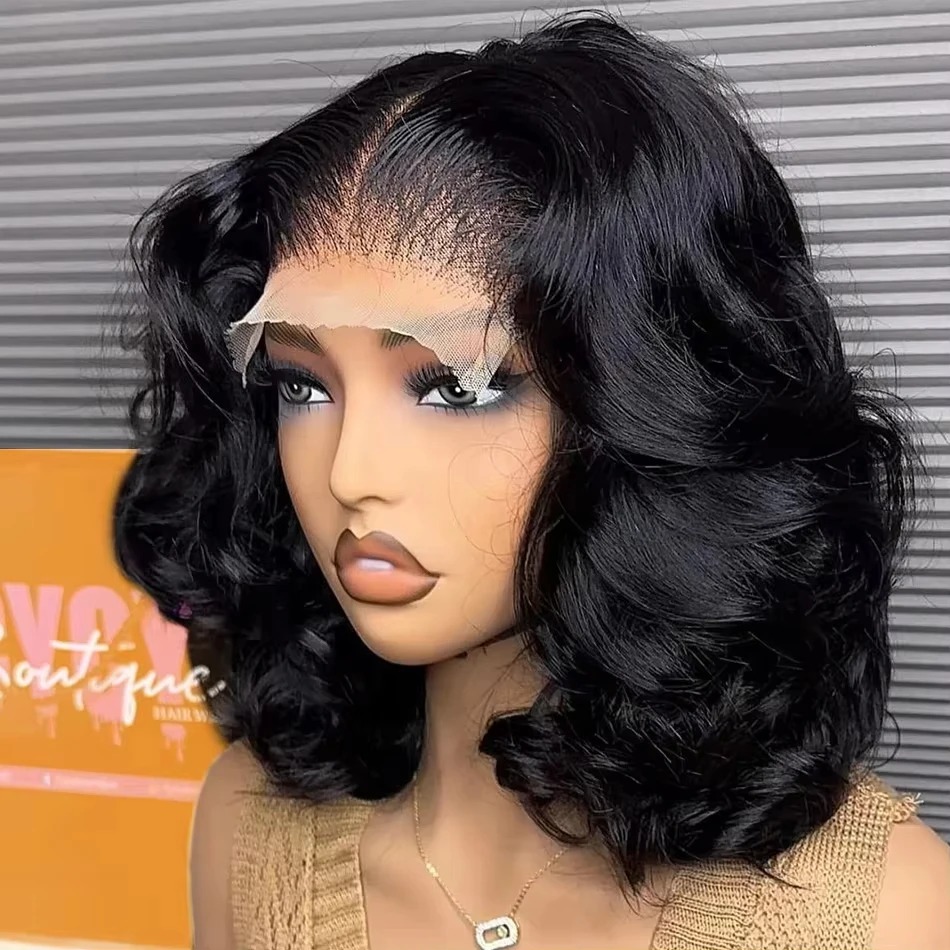 220 Density Body Wave Lace Front Wig Short Bob Human Hair Wig 13x4 Transparent Lace Frontal Wigs HD Pre Plucked Lace Wig For Women Ready To Wear