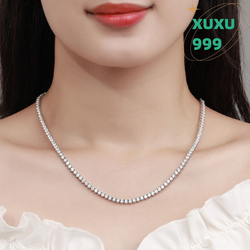 OACOCA 925 Sterling Silver Moissanite Tennis Chain Necklace 3MM 4MM 5MM VVS1 D Color 3 Prong Moissanite Choker for Women