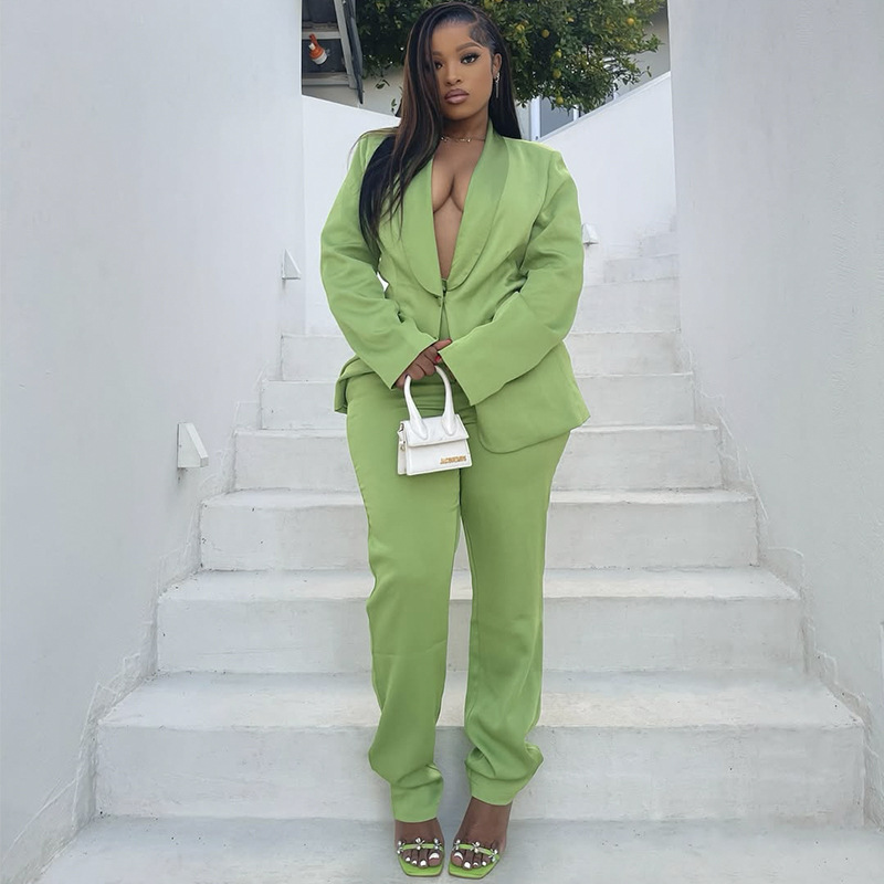 Casual Women Suit Evening Dress V-Neck New Party Prom Gowns Solid Color 2-Pieces Coat Pants Prom Dress Plus Size Customized vestidos de novia