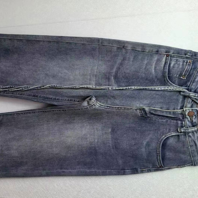 Vintage Washed Asymmetric Cropped Wide Leg Jeans - Factory Customized Wholesale Style 099