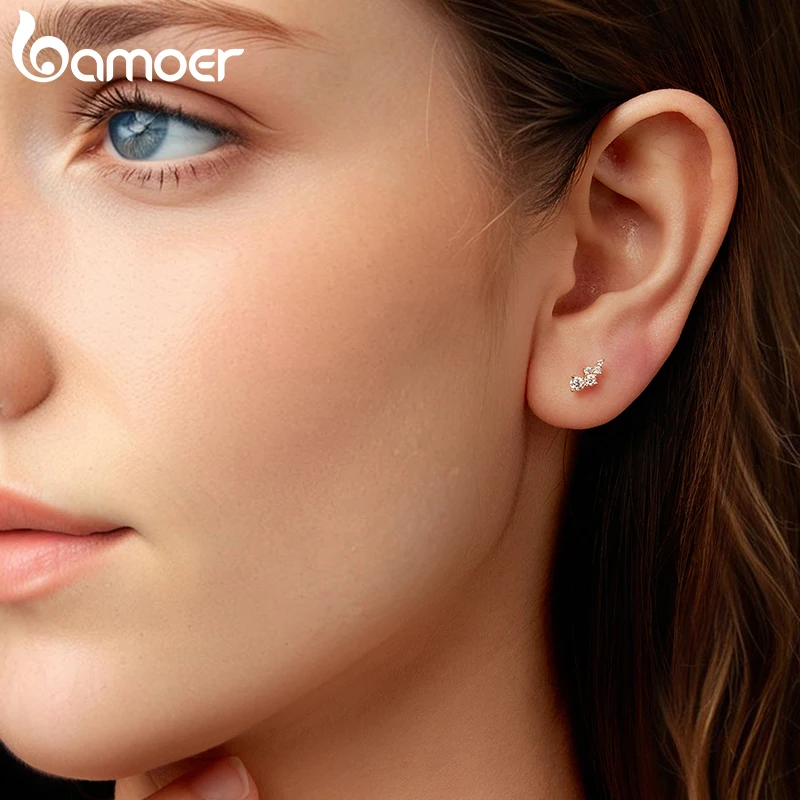 BAMOER 925 Sterling Silver Moissanite Crawler Stud Earrings Geometric Earrings for Women Constellation Jewelry Birthday Gift Women Man Romantic MSE080