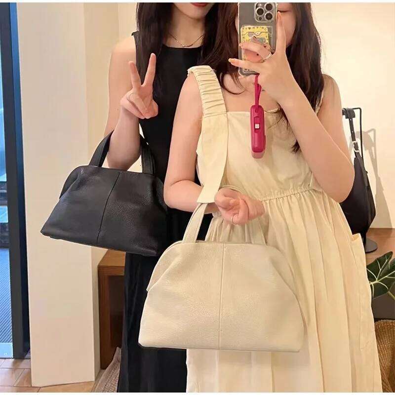Brand First Layer Cowhide Large Capacity Leather Handbag Female 2025 New Autumn And Winter Niche High-Grade Boston Pillow Bag