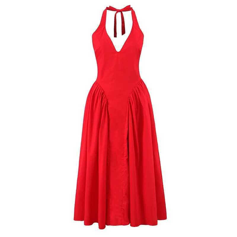 YENKYE Sexy Backless Green Elegant Halter Dress For Women Low Waist A-line Midi Summer Evening Party Dresses Cotton Robe XJ250610