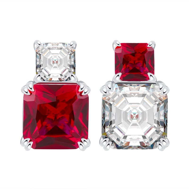 Charming Women's S925 Sterling Silver Ear Jewelry Featuring Colorful Princes-Cut CZ