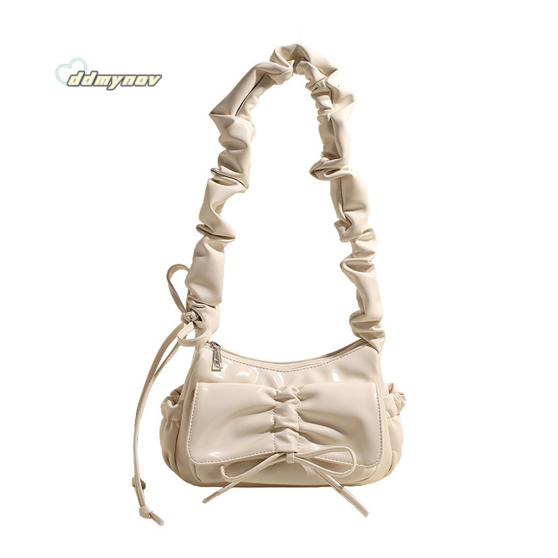 Ballet Style Sweet Bowknot Pleated Handbag Underarm for Women 2025 New Fashion Single Shoulder Crossbody Tote Bag ddmynov