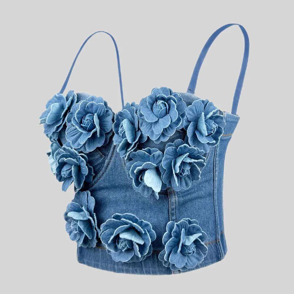 Tinnie-Sexy Crop Top For Women, Lace Beaded Bra, 3D Flower Push Up Bralet, Tube Top, Corset Bustier, Party Streetwear