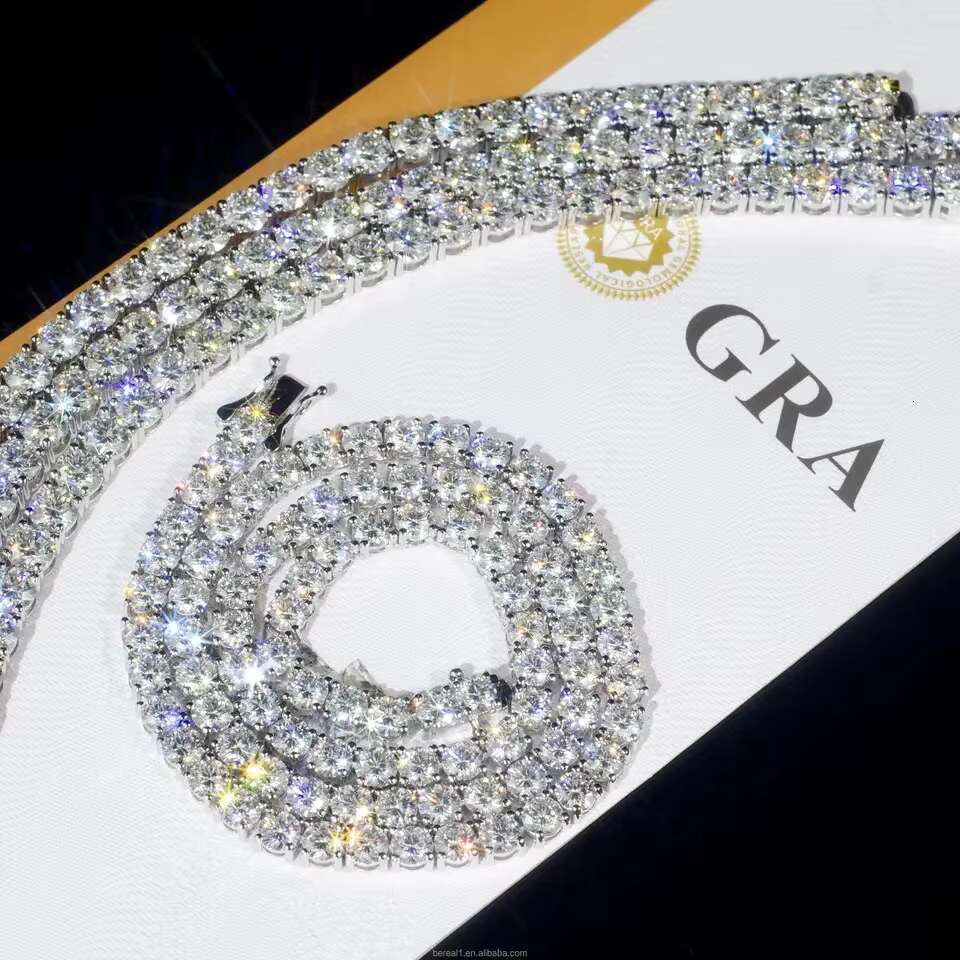 OACOCA 925 Sterling Silver Moissanite Necklace Hiphop Jewelry Ice Out Chain with Diamond GRA VVS Moissanite Tennis Link Chain