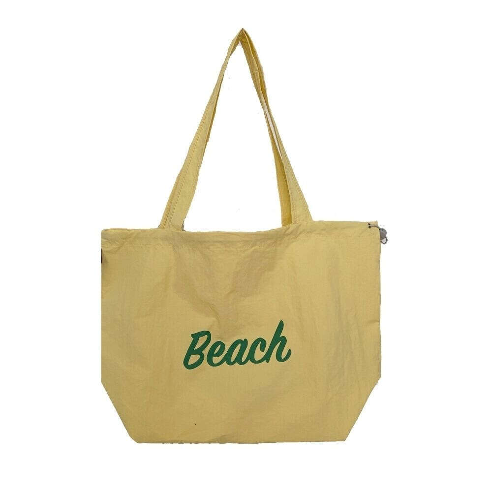 Women's Korean Style New Letter Print Nylon Shoulder Casual Versatile Lightweight Drawstring Large Capacity Tote Bag