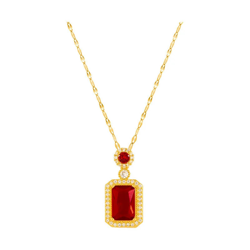 DIEYURO 316L Stainless Steel Square Green Red Zircon Pendant Necklace For Women Classic Girls Jewelry Chain Birthday Gift 250609