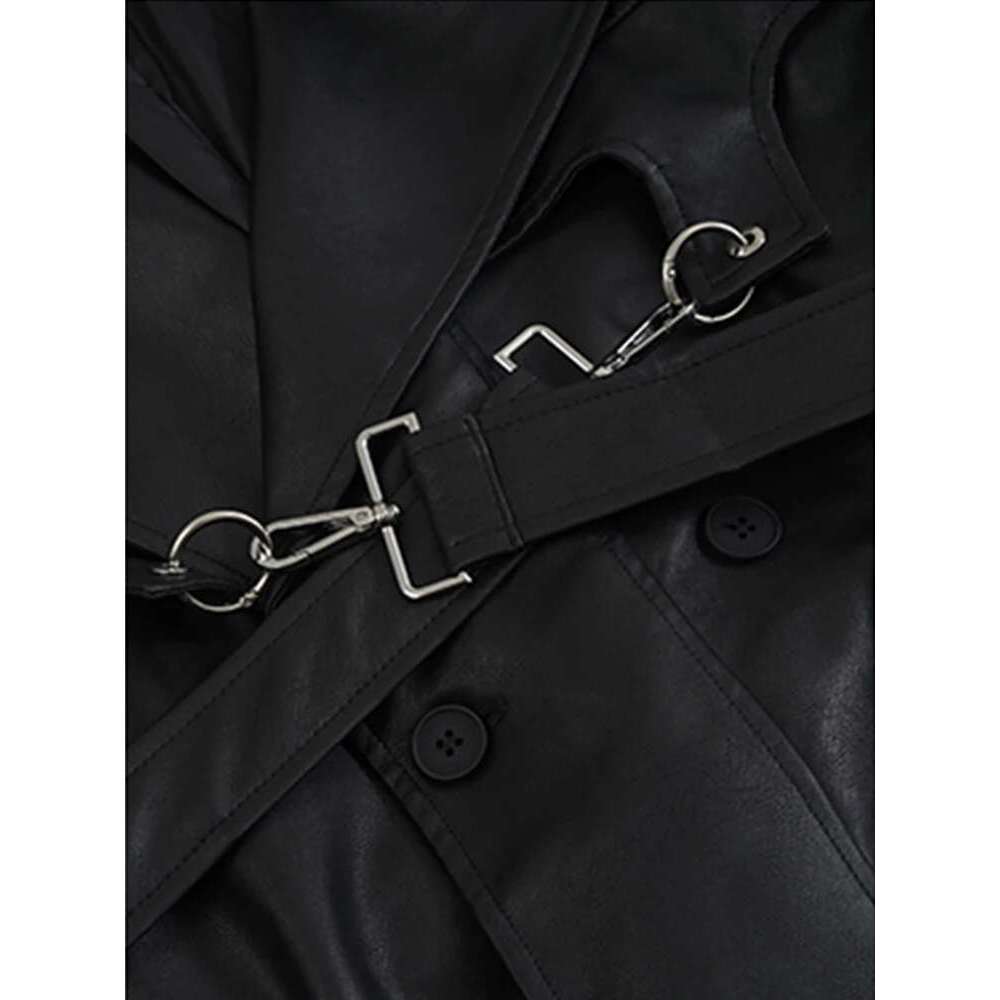 Lautaro-Long PU Leather Trench Coat for Women, Oversized, Double Breasted, Loose, Designer Clothes, Black, Brown, Spring