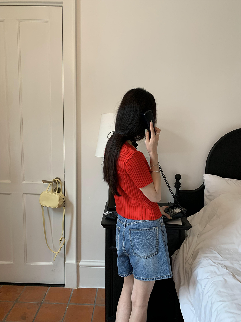 GC191 Summer Lace-up Sweater Women French Short Sleeve Cardigan Stretch Top Women