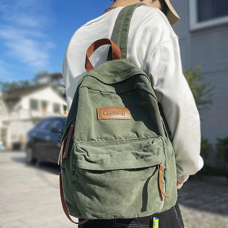 Cool Canvas Green Laptop Student Bag Trendy Women Men College Bag Female Backpack Male Lady Travel Backpack Fashion 250606