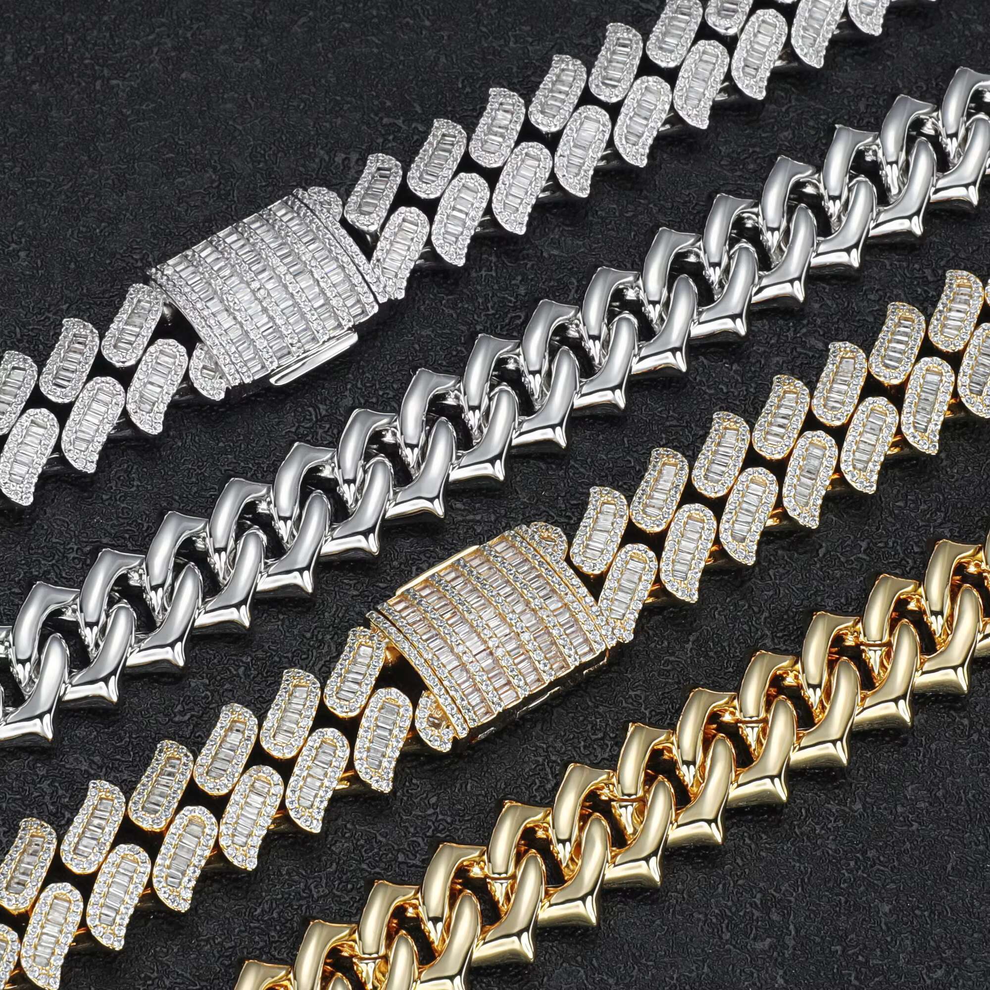 OACOCA Custom 925 Silver Cuban Necklace 12mm VVS round Moissanite Strand Type Chains for Wedding or Gift