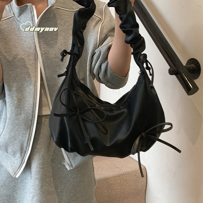 2025 New Cloud Pleated for Women Large Capacity Shoulder Underarm Dumpling Drawstring Bowknot Crossbody Bag ddmynov