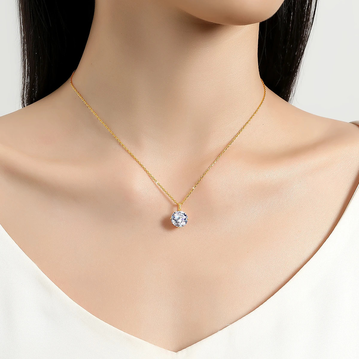 100% Real 14k AU585 Gold Pendant D Color Necklace For Women 0.5ct/1ct/2ct/3ct Engagement Jewelry 250609