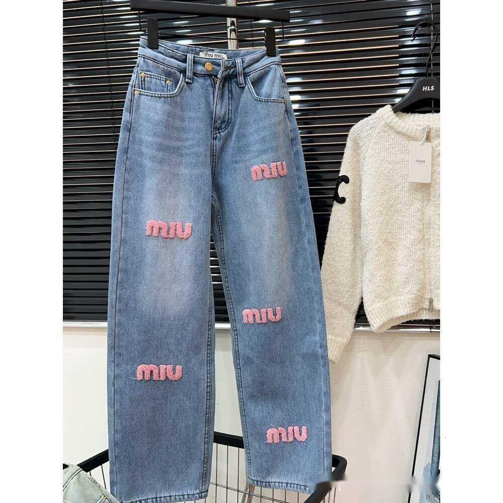 Casual Jeans Autumn winter Pants Miu Home Pink Toothbrush Letter Embroidered for Women