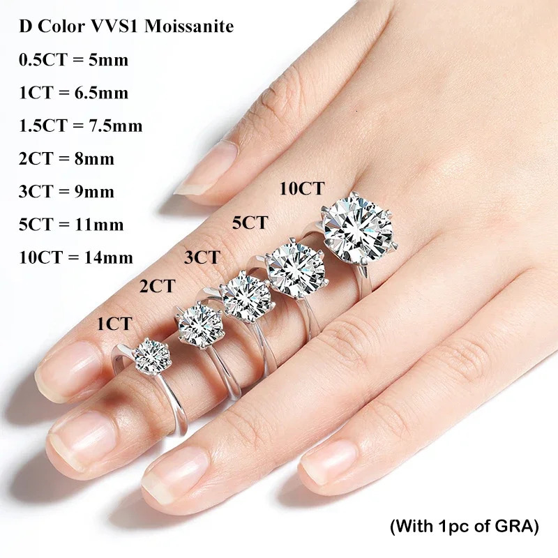 EWYA GRA Certified 0.5-10CT D Color Solitaire Engagement Rings for Women Silver 925 Wedding Bridal Big Diamond Band 250610