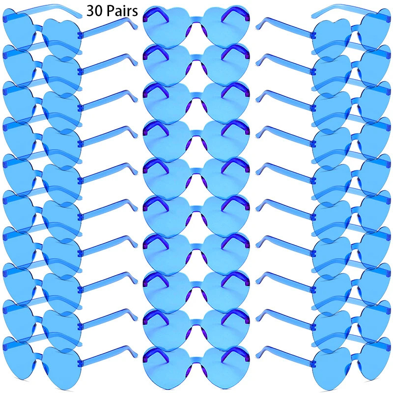 30 Pairs Per Set Heart Shaped Sunglasses Cute Rimless Solid Color Beach Vacation Shades Women Fashion Rave Sun Glasses 250530