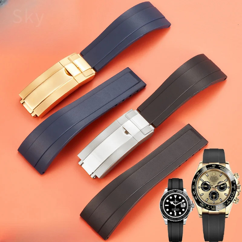 For Rolex Watchbands Daytona Yacht Log Black Green Water Ghost Curved End 20mm Silicone Convex Interface Red Blue Watch Strap 250610