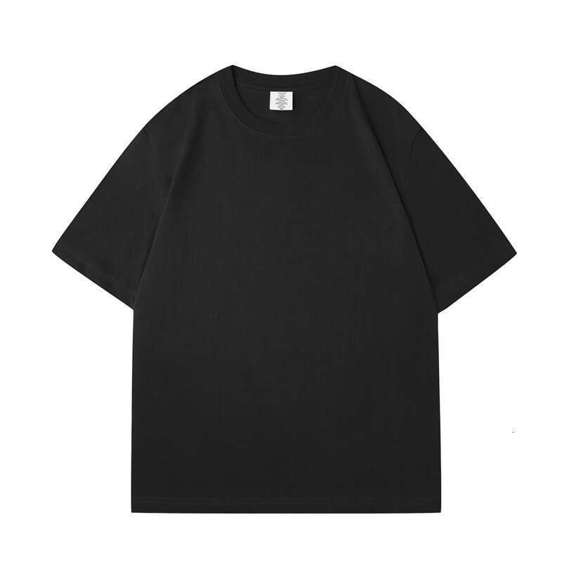 Short Sleeve Summer Round Neck 230g Pure Cotton Tee Small Neckline Solid Color Youth Unisex Regular Shoulder T-Shirt-black
