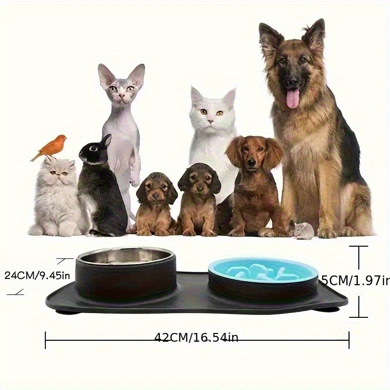 3-in-1 Slow Feeder Dog Bowl with Non-Slip Mat - Stainless Steel Food and Water Bowl for Large, Medium, and Small Breeds, Prevents Choking - Ideal for 